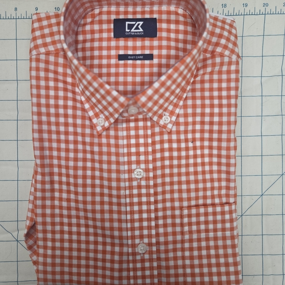 Cutter & Buck Men's Orange Plaid Button Down Shirt - Picture 1 of 1